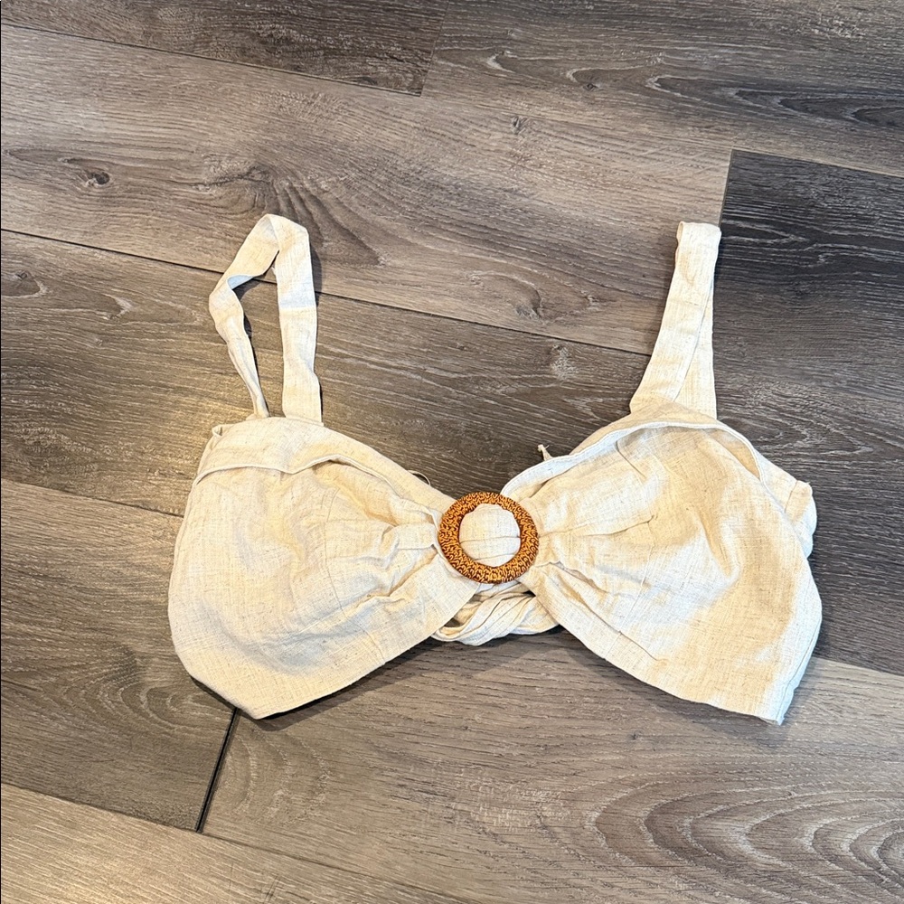 Aakaa Cream Bra with Woven Detail Medium NWT